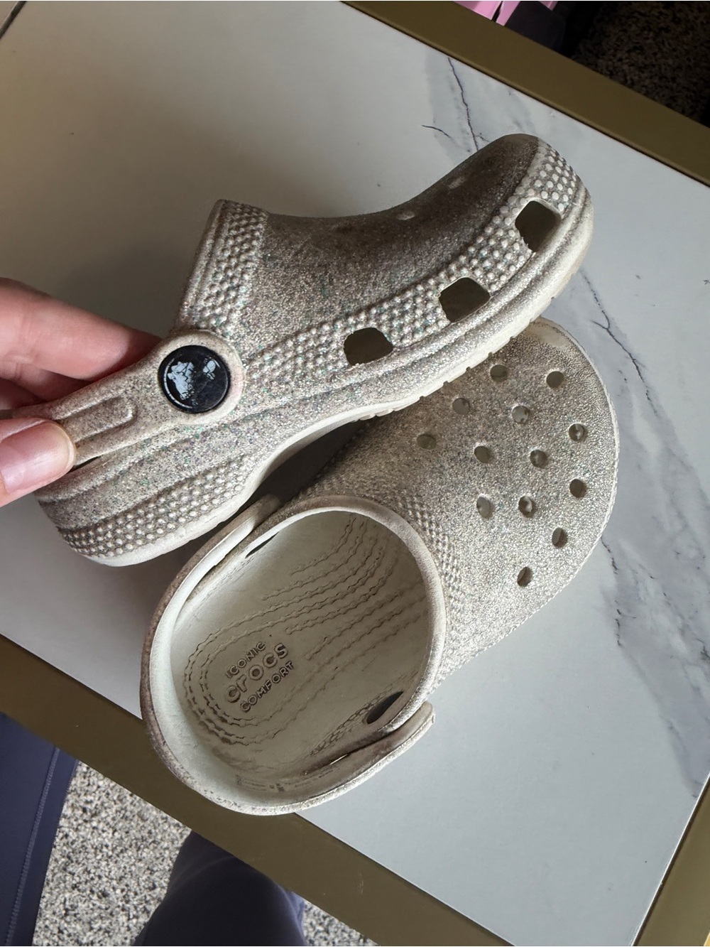 CROCS Kids Glitter Clog in Sparkle Cream